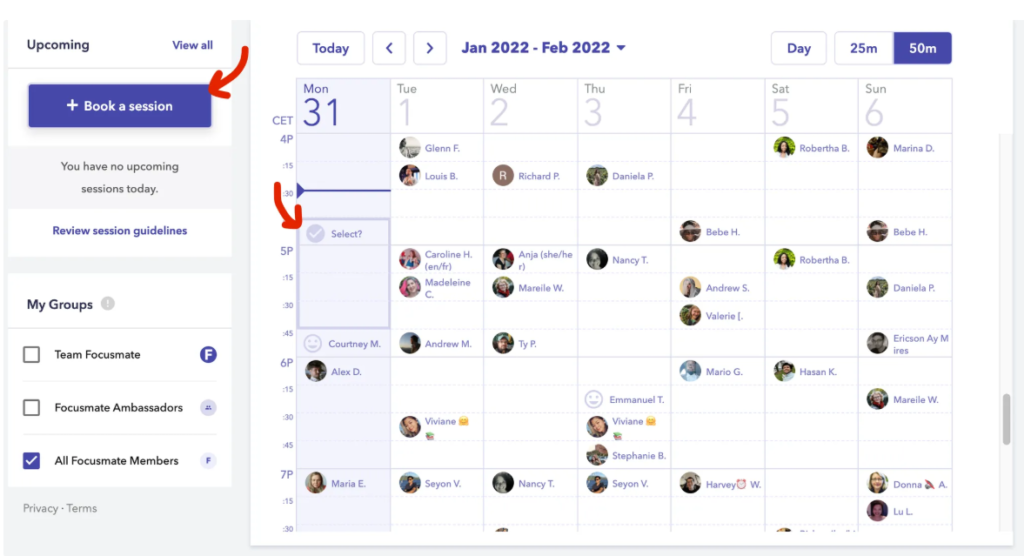 Photo of Focusmate calendar